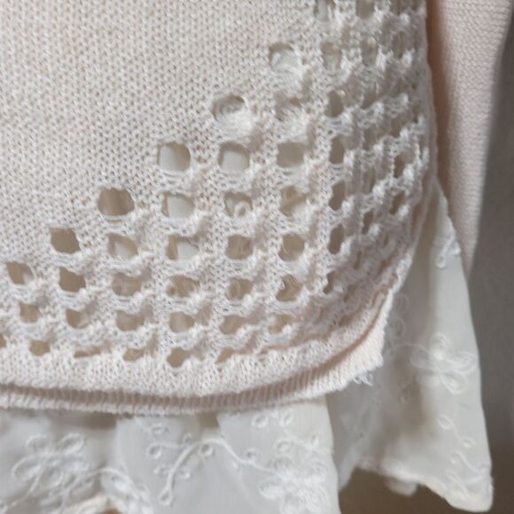Anthropologie Sunday in Brooklyn Fiona Sweater Eyelet Layered Cream Womens small - Picture 9 of 13